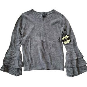 Cliche Knit Wool Blend Tiered Bell Sleeve Pullover Sweater Gray Size XS